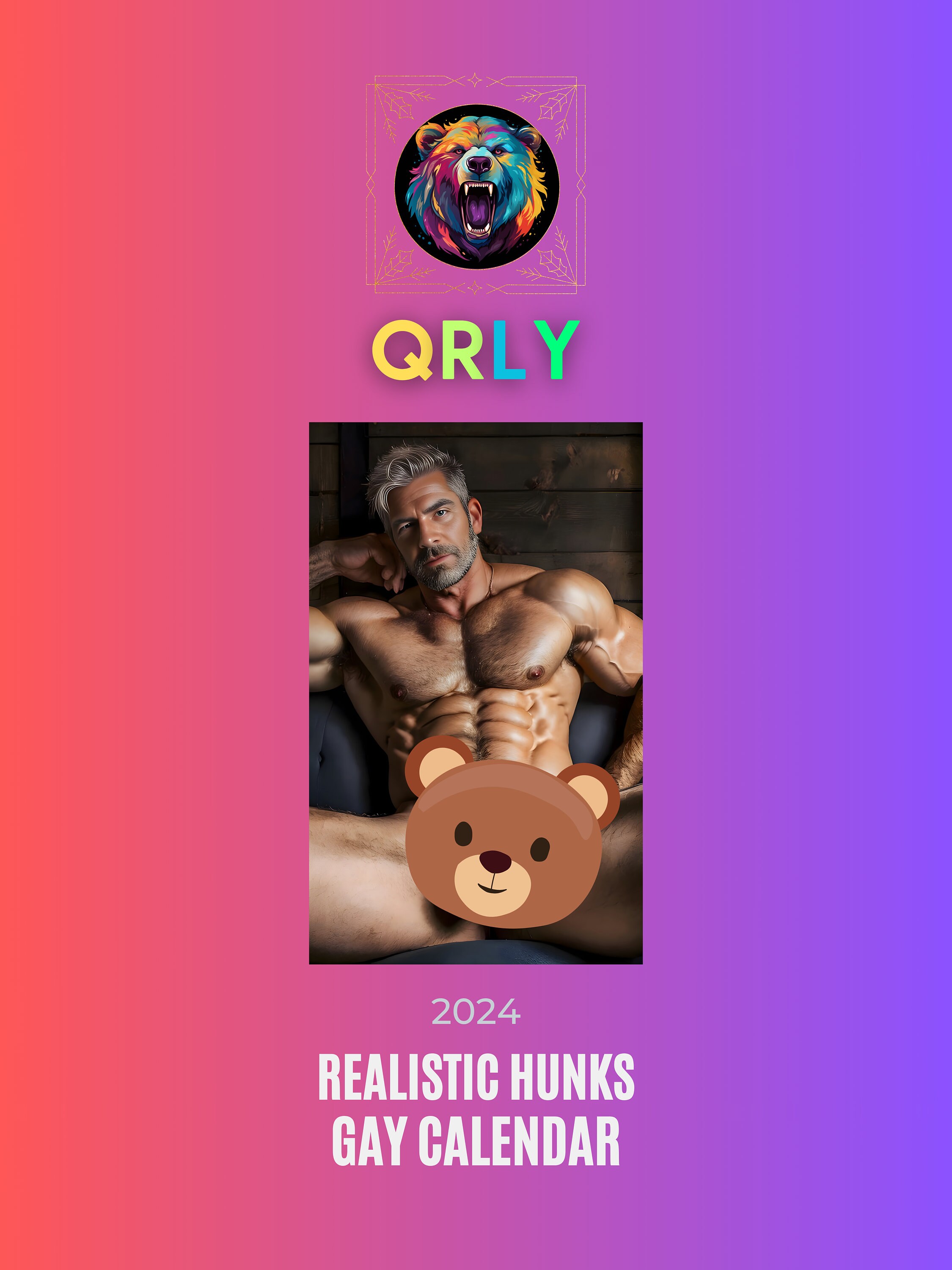 20242025 Gay Calendar Gift Realistic Daddy Bear Muscle Dilf Art Wall