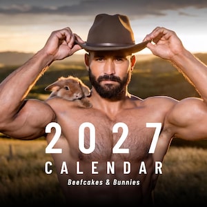 Beefcakes & Bunnies 2027 Calendar – Muscular Hunks with Adorable Rabbits | Sexy Men Wall Calendar | Gay Gift | LGBTQ Bachelorette Gift