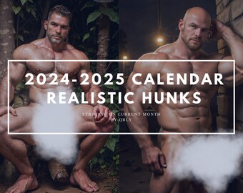 2024-2025 Gay Calendar Gift - Realistic Daddy Bear Muscle Dilf Art Wall calendars - 12 Sexy Hunks