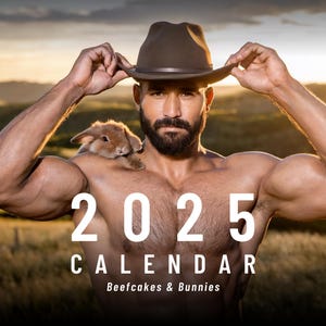Beefcakes & Bunnies 2025 Calendar – Muscular Hunks with Adorable Rabbits | Sexy Men Wall Calendar | Gay Gift | LGBTQ Bachelorette Gift