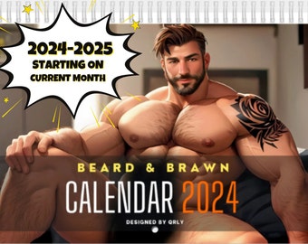 2024-2025 Beard And Brawn Hunks Dilfs Naked Calendar - Muscular Hunks & Daddies 8,5"x11"calendars - Naked Men Wall Calendar