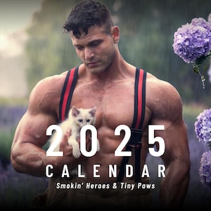 Hot Heroes and Kitten Cuddles 2025 Calendar – Sexy Firefighter Hunks with Cute Cats | Wall Calendar | Gay Gift | LGBTQ Bachelorette Gift