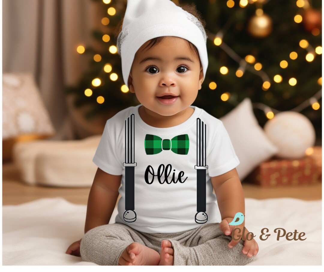 Personalized Baby Name Bow Tie and Suspenders Bodysuit Green Etsy