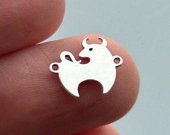 Zodiac Ox Sterling Silver Laser Cut Charm, Permanent Jewelry Connector