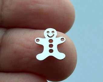 Sterling Silver Laser Cut Gingerbread Man Connector for Permanent Jewelry