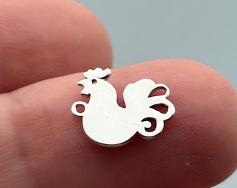 Sterling Silver Zodiac Rooster Connector, Laser Cut Charm