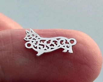 Sterling Silver Laser Cut Corgi Connector, Permanent Jewelry