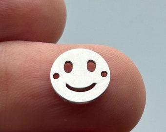 Smiley Face Sterling Silver Laser Cut Connector for Permanent Jewelry, Jewelry Making and Wholesale