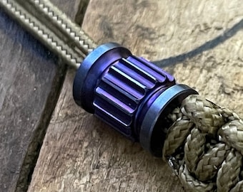 Stylish Titanium Alloy EDC Bead - Turbine Design, Blue and Purple Anodized. Perfect for Paracord, Knife, Flashlight, EDC Gear