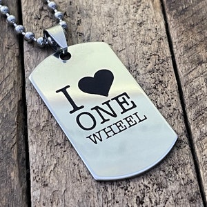 Laser-Engraved I Love Onewheel Stainless Steel Dog Tag Keychain and Necklace