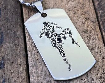 Muay Thai / Boxing / MMA Stainless Steel Dog Tag Keychain, Pendant and Necklace