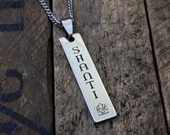 SHANTI Laser-Engraved Stainless Steel Necklace Yoga Jewelry w/ Personalized Message