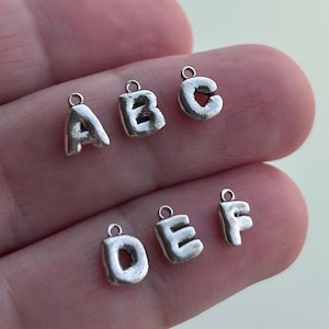3D Puffy Alphabet Letter Charms 925 Prata Esterlina para Joias Permanentes, Fabricação de Joias e Atacado