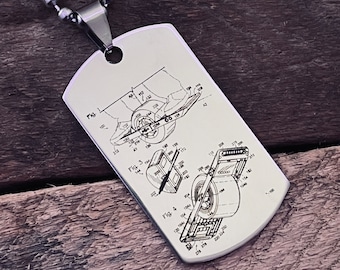 Llavero y collar de llavero de placa de perro de acero inoxidable grabado con láser de una rueda