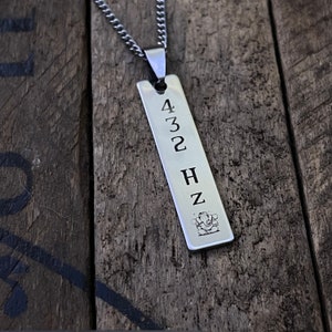 432 Hz Laser-Engraved Stainless Steel Necklace Yoga Jewelry w/ Personalized Message image 1