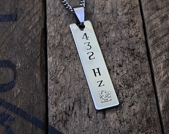 432 Hz Laser-Engraved Stainless Steel Necklace Yoga Jewelry w/ Personalized Message
