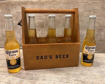Personalized Dad’s beer Wood Beer Caddy with Opener Birthday Father’s Day Gift