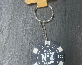 Jack Daniels JD Old No 7 Genuine Poker Chip Keyring Dad Gift Drinker home bar