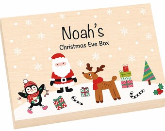 Personalised Wooden Xmas Christmas Eve Box Crate Santa Wood Gift Box