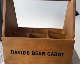 Personalized Wooden Beer Caddy with Opener – for Dad, Friend, Home Bar