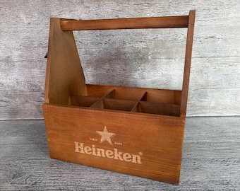 Heineken 6 Beer Bottle Caddy Holder Trug Tote Crate Carrier Case + Opener Dad Gift Home Bar + Bottle Opener Drinker dad gift valentines