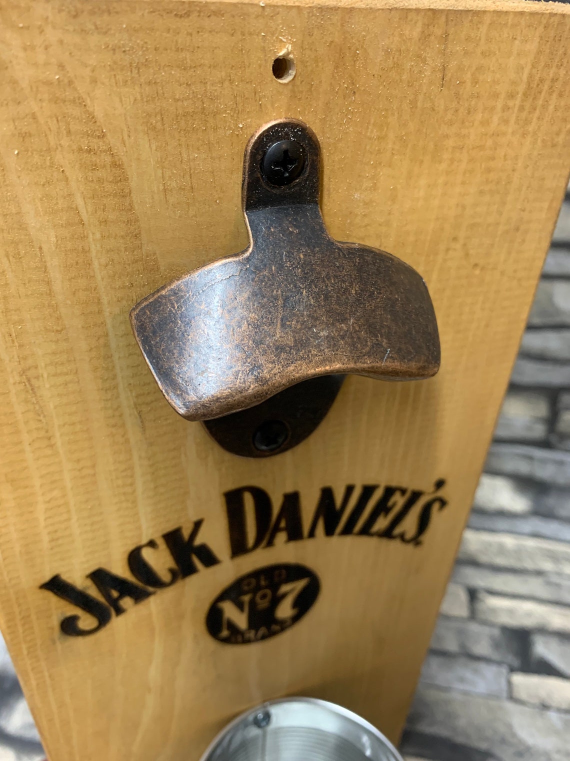Jack Daniels Wall Mounted Bottle Opener Wood Rustic Man cave Etsy