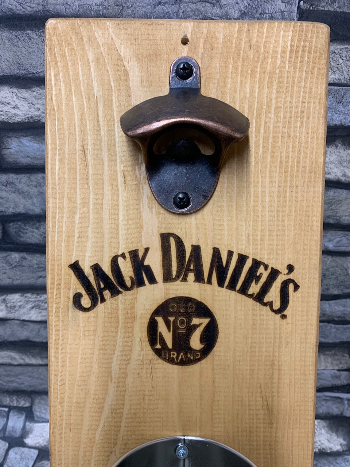 Jack Daniels Wall Mounted Bottle Opener Wood Rustic Man cave Etsy