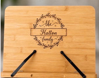 Personalised Bamboo Cookbook Stand: Family Name Recipe Holder (33.4cm)