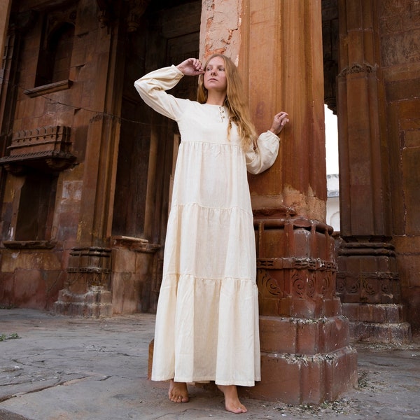 Maxi Khadi silk dress ︙ Unique raw silk dress ︙ Bohemian clothing ︙ Ethnic silk dress ︙ Ceremonial silk dress ︙ Authentic silk
