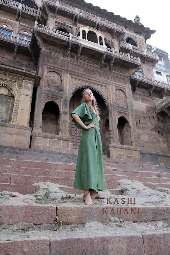 Raw silk Emerald green dress ... Unique silk dress ... Bohemian clothing ... Ethnic dress ... Ceremonial silk robe ... Peace silk ... Authentic silk
