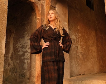 Raw silk Tie dye set ︙ Raw silk loungewear ︙ Bohemian clothing ︙Modest pyjama set ︙ Bohemian pajama︙ Authentic silk