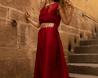 Pure silk red dress ︙ Vintage silk ︙ Dupioni silk dress ︙ Unique silk robe ︙ Bohemian clothing ︙ Ethnic dress ︙ Ceremonial dress