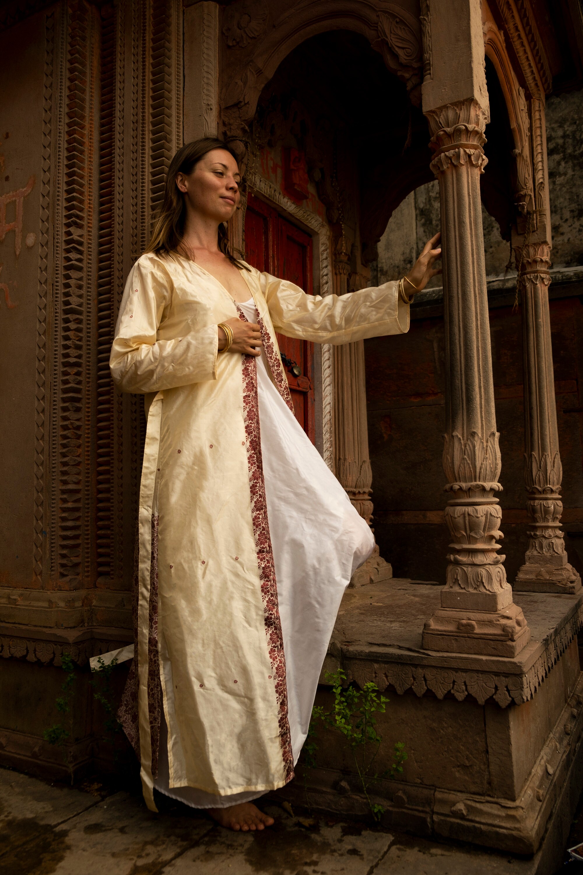 Peace Hope Robe Ivory Pure Silk Long Robe ︙ Peace Silk ︙ Pure Silk Kimono ︙ Unique Silk ...