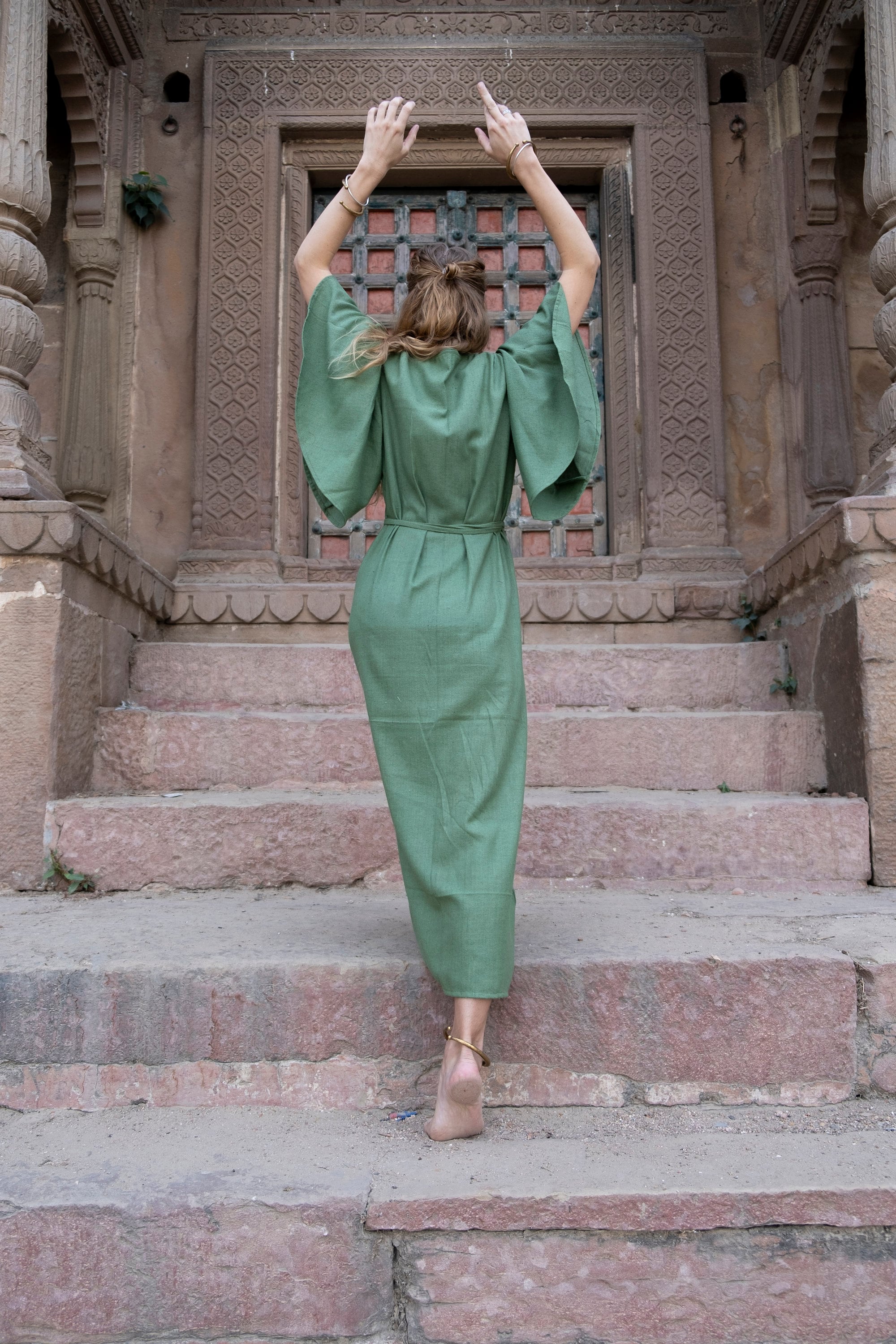 raw silk green dress Bottle Green Embroidered Raw Silk Gown 3XL / Raw Silk / Made to Order in 30-40 Days main image 0