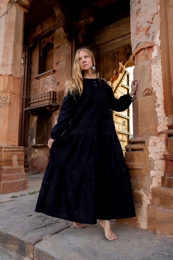 black raw silk dress Maxi Black tiered silk dress ... Unique raw silk dress ... Bohemian clothing ... Ethnic silk dress ... Ceremonial silk dress ... Authentic silk