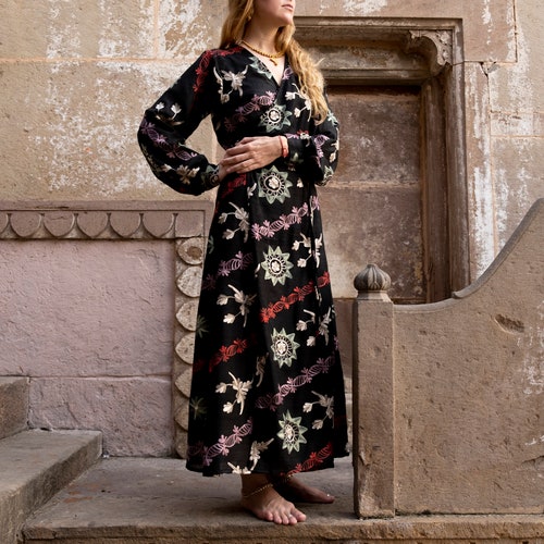kashmiri silk dress FLORA  Handcrafted Kashmiri Gown By Tvareetaz  tvareetaz