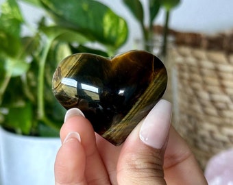 Tiger’s Eye Heart | Carved Gemstone | Grounding Energy Stone | Crystal Gift for Strength