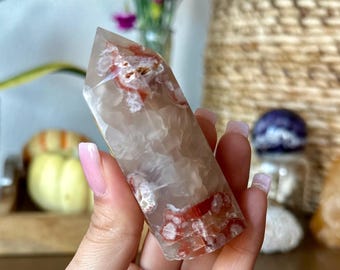 Flower Agate Point | Phantom Stone for Growth | Pink Agate Tower | Heart Chakra Crystal