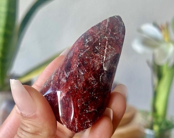 Fire Quartz Crystal Flame Carving| Hematoid Quartz Tower Point | Root & Sacral Chakra | Balance Gemstone