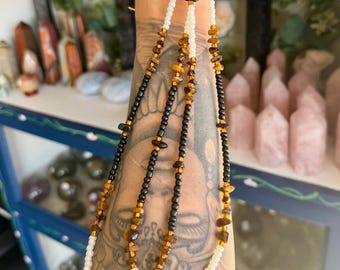 Tigers Eye & Obsidian Protection and Grounding Waist Bead Set, Permanent Tie On or Non Permanent Removable Crystal Waist Beads