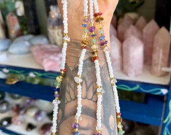 Chakra Alignment Waist Bead Set, Belly Band Weight Loss Tracker , Permanent Tie On Crystal Waist Beads,