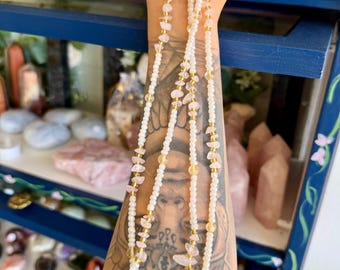 Rose Quartz and Citrine Love and Abundance Waist Bead Set, Permanent Tie On or Removable Crystal Waist Beads,