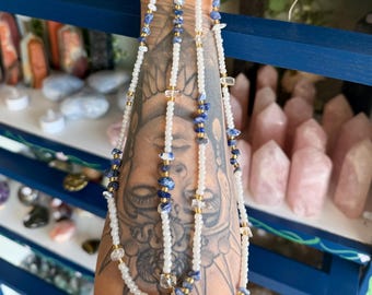 Sodalite & Clear Quartz Clarity and Intuition Waist Bead Set, Non Permanent Crystal Waist Beads w/ Gold Filled Clasp