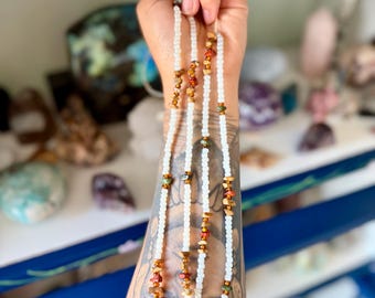 Red , African, and Picture Jasper Waist Bead Set, Belly Band Weight Loss Tracker , Permanent Tie On Crystal Waist Beads