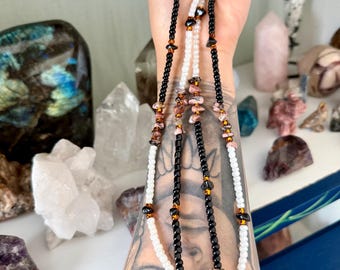 Rhodonit- und Obsidian-Taillenperlen-Set mit Schutzfunktion, Bauchgurt-Gewichtsverlust-Tracker, permanent ansteckbare Kristall-Taillenperlen