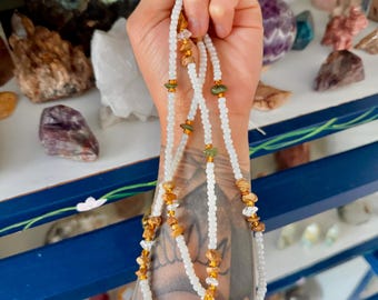 Bild Jaspis, afrikanischer Jaspis & Bergkristall Wachstum Taille Perlen Set, Bauchband Gewicht Verlust Tracker, permanente Krawatte auf Kristall Taille Perlen,