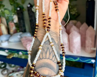 Garnet and Rose Quartz Empowered Waist Bead Set, Permanent Tie On or Non Permanent Crystal Waist Beads