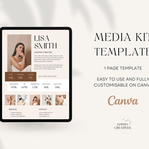 1 Page Media Kit Template, Content Creator Media Kit,  Instagram, Influencer, TikTok, Rate Card Template, Social Media Kit, Media Press Kit