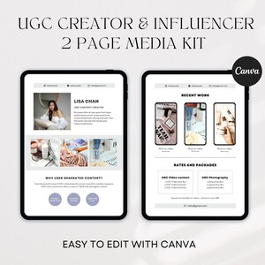 2 Page Media Kit Template, UGC Portfolio, UGC PDF, Canva Template, Media Kit, Instagram Influencer, Press Kit, Rate card, personnalisé