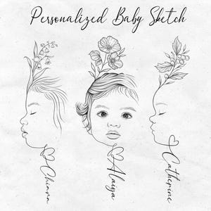 New Baby Birth Flower Bouquet Design,  Minimalist Face Side Profile Outline, Mother and Child Bouquet Tattoo, Up to 4 flowers, Baby Side Art
